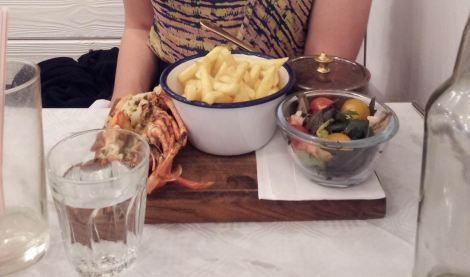 Lobster and chips - as good a shot as I'll get (sorry I didn't stand on my chair to get the aerial view)